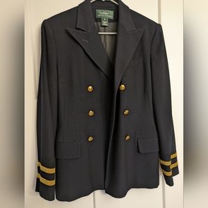 RALPH LAUREN WOMEN'S WOOL DARK NAVY DOUBLE BREASTED MILITARY BLAZER SIZE 10